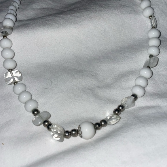 Vintage Jewelry - Vintage silver tone clear white acrylics multi bead strand necklace lobster